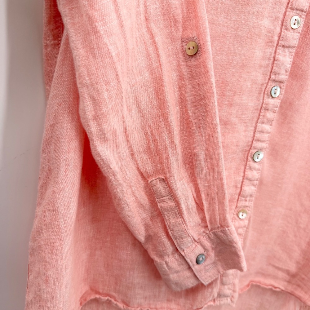 Sigrid Olsen Womens Large Coral Pink 100% Linen Button Down Shirt High Low Hem - Picture 7 of 9